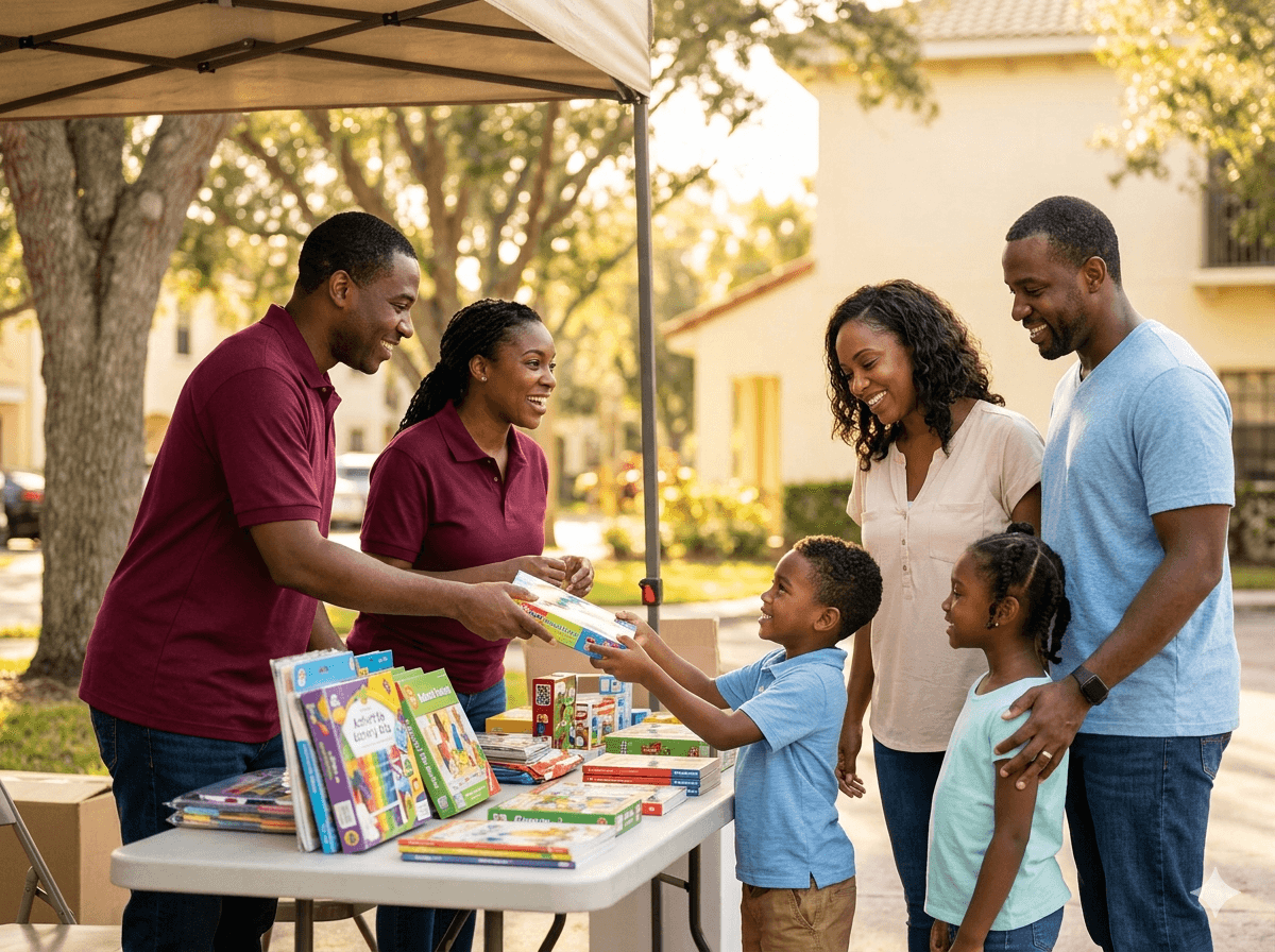 Caregiver and advocate reviewing family resource materials