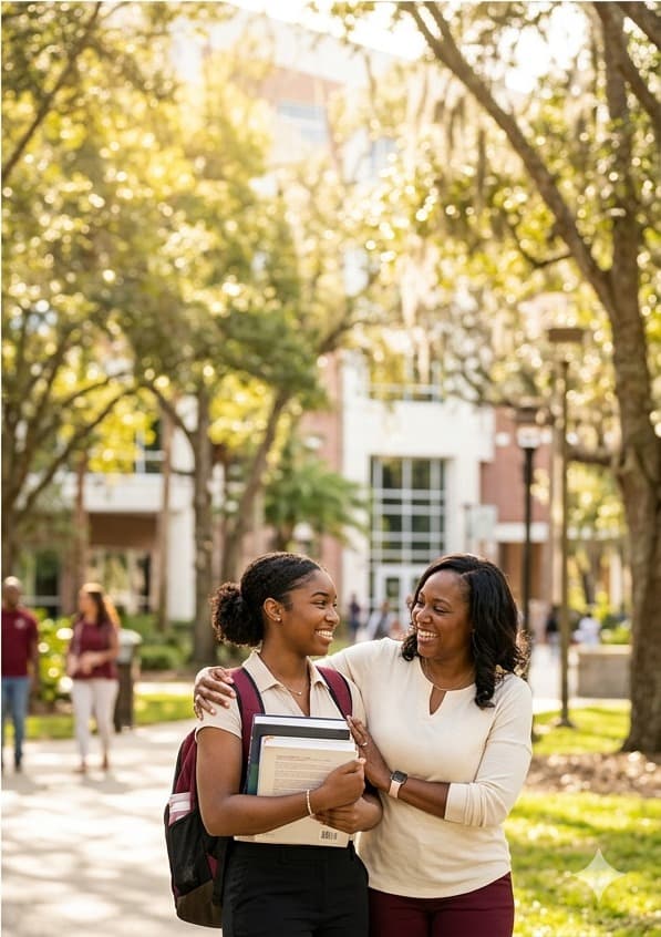 Student with family support in a hopeful academic setting